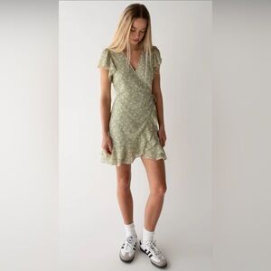 Floral Wrap Dress in Green